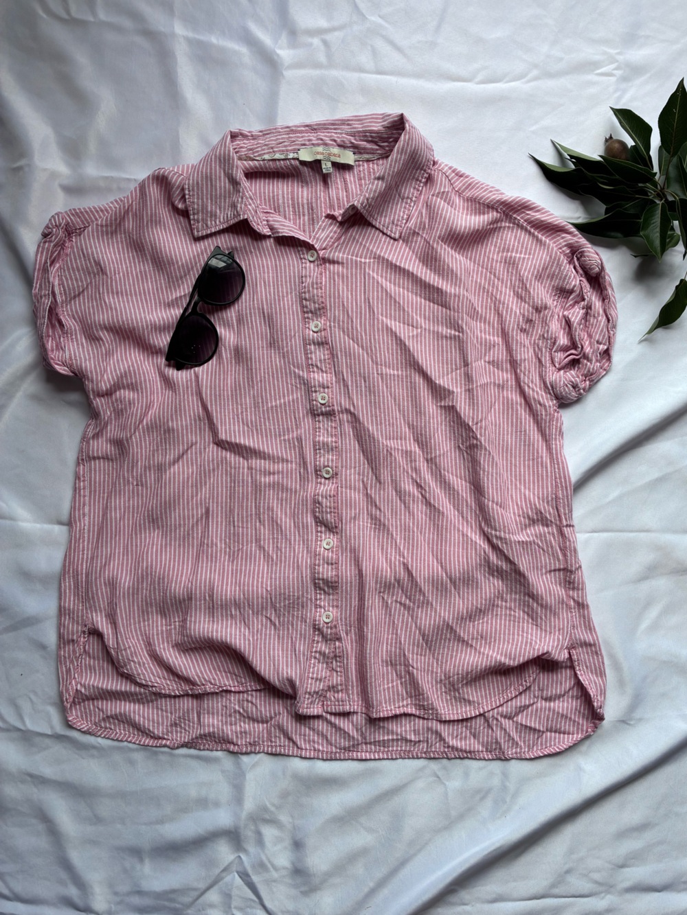 Pink Striped Short-Sleeve Button-Down Shirt